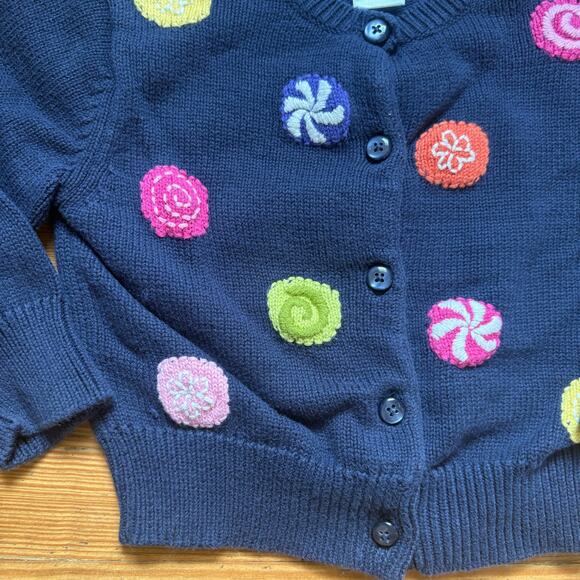 Gymboree navy blue knit colorful candy dot button up cardigan sweater SIZE 3 - Picture 2 of 4